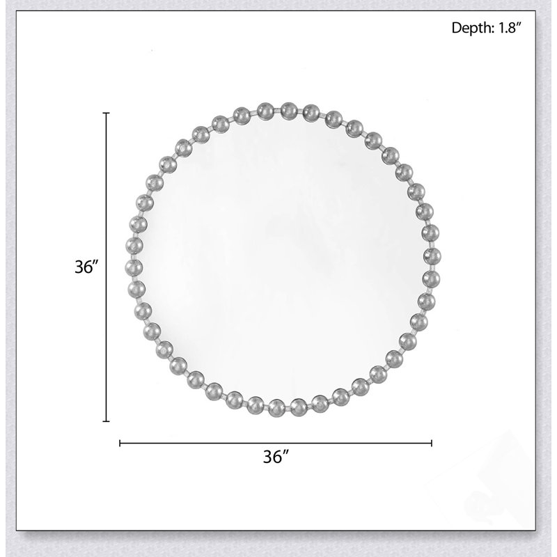 Miroir mural rond perlé avec feuille d'argent métallique antique, parfait pour améliorer la profondeur visuelle et la luminosité dans n'importe quelle pièce