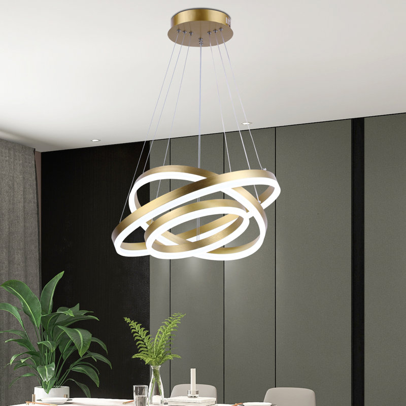 Alliber 20"W Led Sprayed and Brushed Gold Aluminum Material and Acrylic Modern Chandelier Light for Living Room/Bedroom.