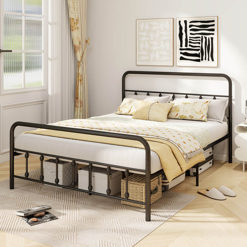Bed Frame With Headboard Under Bed Storage No Box Spring Needed Black, Queen