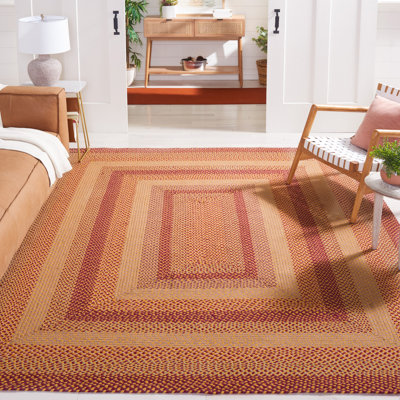 Braided Flat Weave Cotton/Others Geometric Rug in Yellow/Red