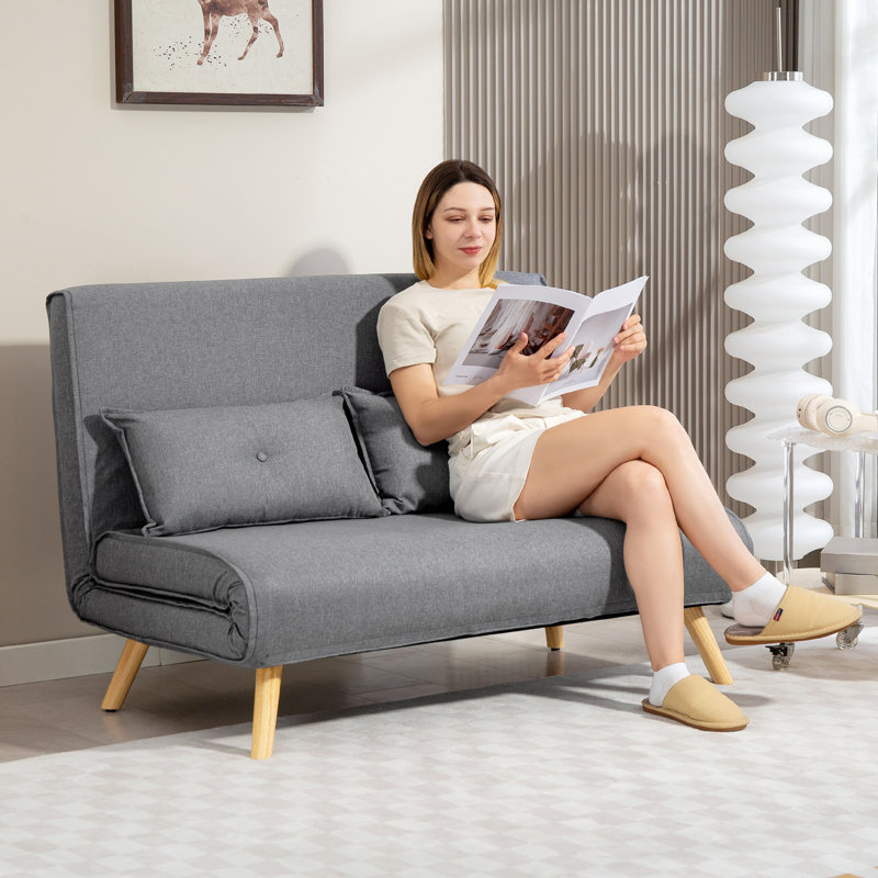 Modern Futon Sofa Bed - Click Clack Convertible 2 Seater, Grey