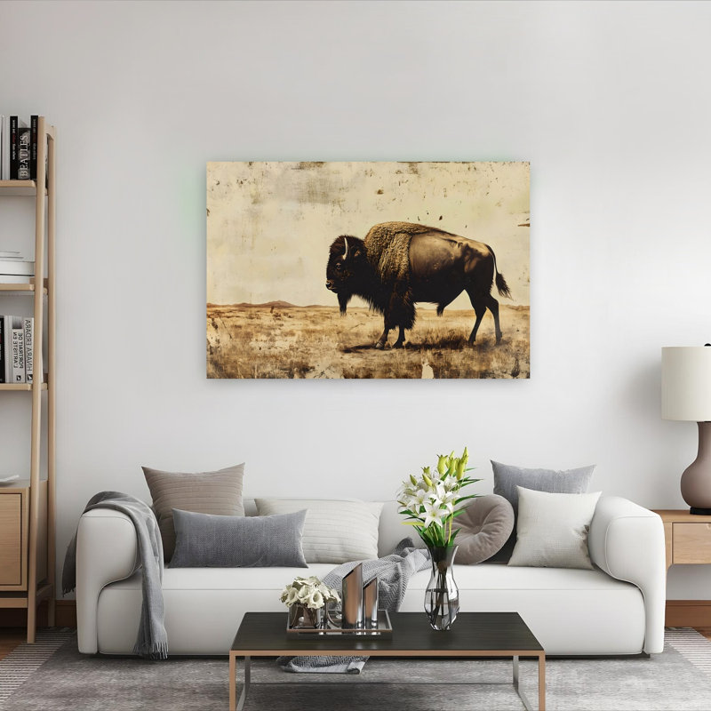 Impression d'art contemporain abstrait Lone Buffalo, H 40 po x l 60 po