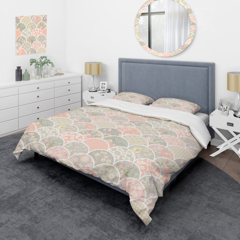 Ensemble de housse de couette rose et crème, Housse de couette pour très grand lit et 2 très
