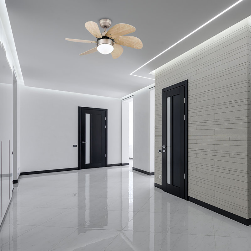 30'' Ceiling Fan with LED Lights, Brushed Aluminum/Light Maple