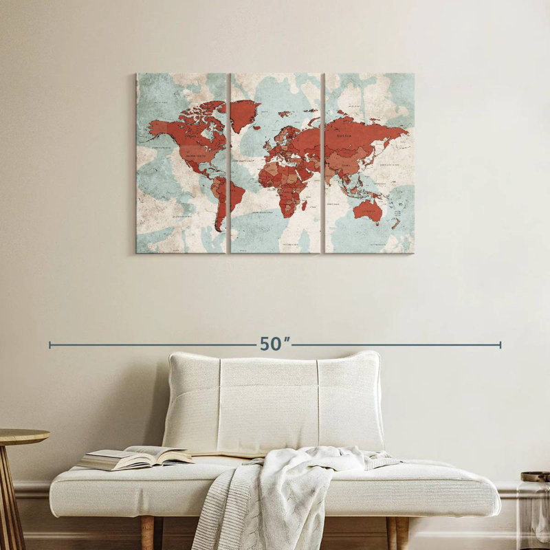 Keiri Aged World Map XII, 24" H x 38" W
