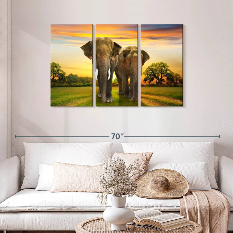 Brampt Elephant Sunset Duo, 28" H x 45" W