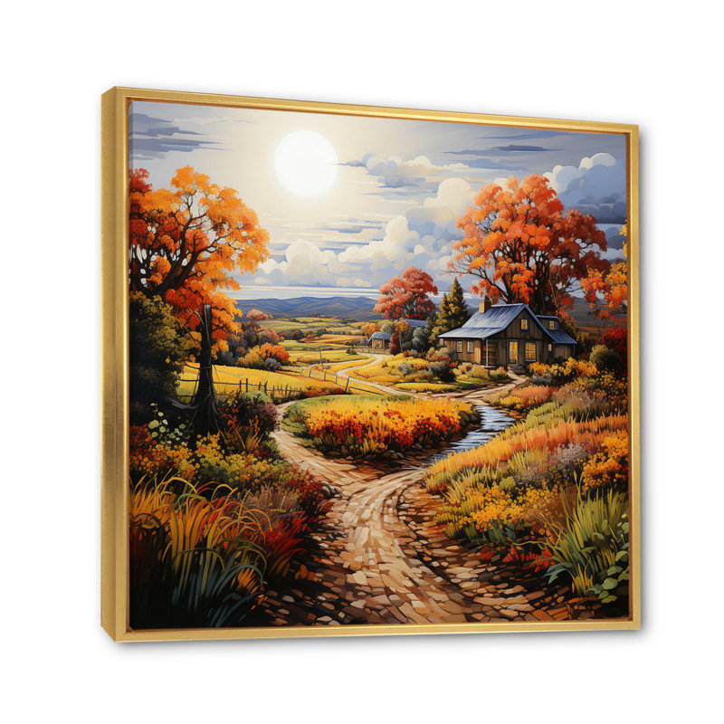 Farmhouse Harvest Pointillism - Countryside Wall Decor, 16" H x 16" W, Cadre flottant doré