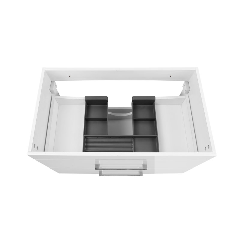 32-Inch Gloss Wall-Mounted Bathroom Vanity with Double Drawers, Ceramic Sink, and Mirror Frame, White