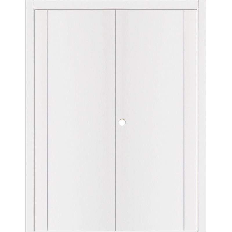 Glam G-Pro 005 - Porte intérieure double en stratifié blanc doux pré-suspendu 72 po x 80 po, Right Hand/Inswing