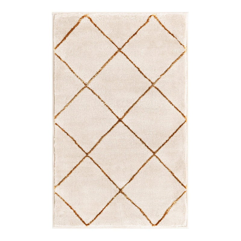 Tapis à carreaux blanc et doré Latitude Run® Nikica, Rectangle 2 pi x 3 pi 1 po