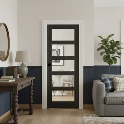 Porte dalle - 5 portes intérieures en verre noir avec poignée ronde noire