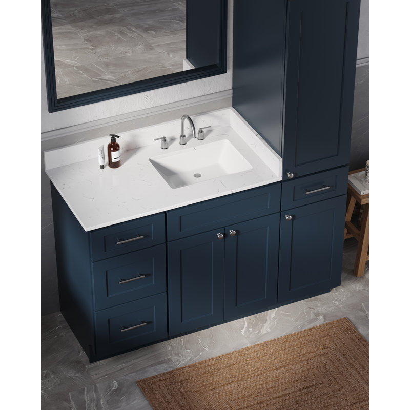 Disar 54'' Single Bathroom Vanity With Right Linen Tall Cabinet Dovetail Solid Wood Drawer Carrara Quartz Top, Blue