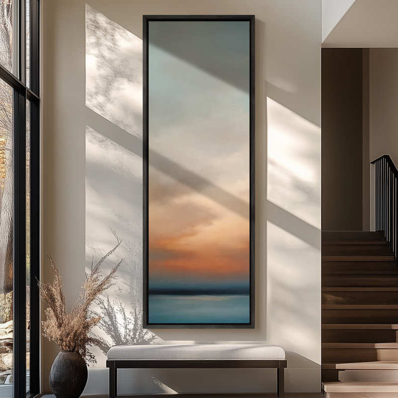 «Cloud Sky», impression sur toile encadrée - Paysage de plage pour décoration murale moderne, H 60 po x l 20 po, Noir
