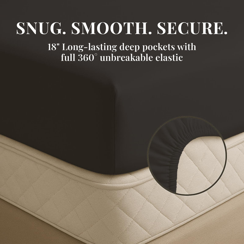 Premium Rayon From Bamboo Blend Sheet Set With Deep Pockets, Cooling and Breathable, Dark Gray