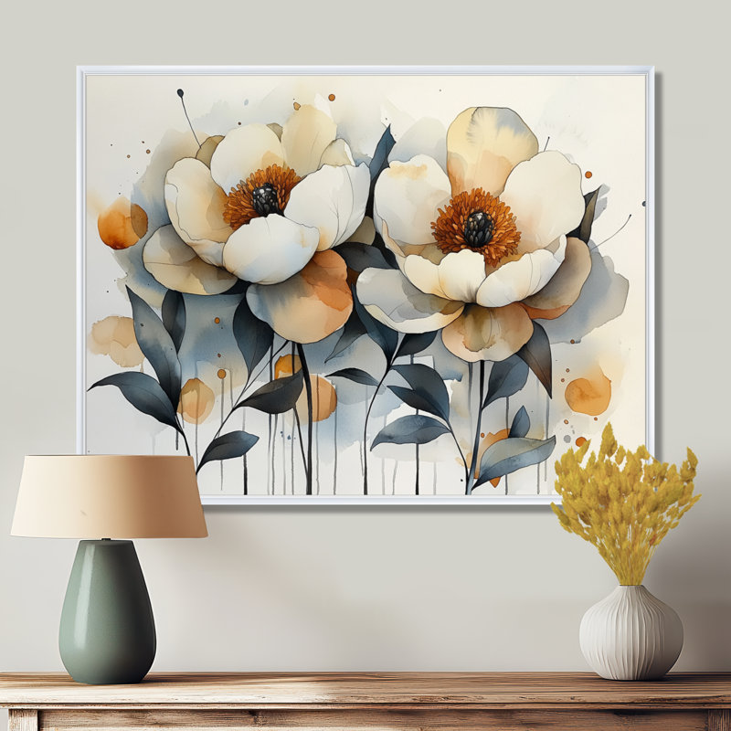 Imaad - Floral Oversized Canvas Prints, H 24 po x l 32 po, Cadre flottant, Blanc