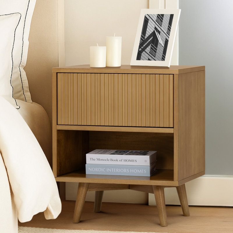 51cm W Solid Wood Bedside Table, Natural