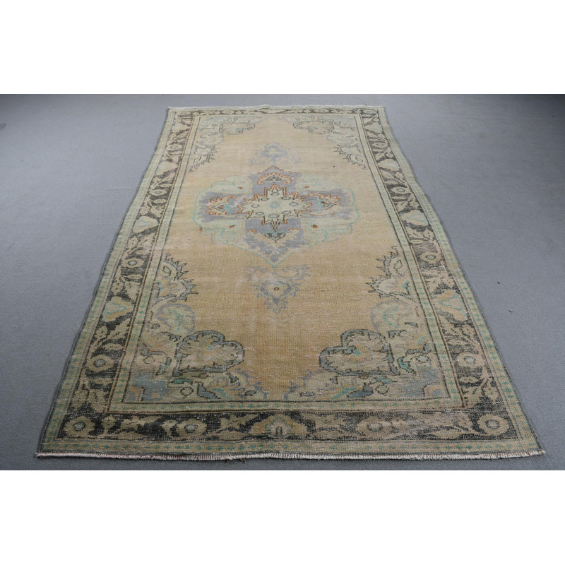 Grand tapis turc Oushak authentique idéal pour une utilisation en salon en Anatolien discret avec une touche de vert
