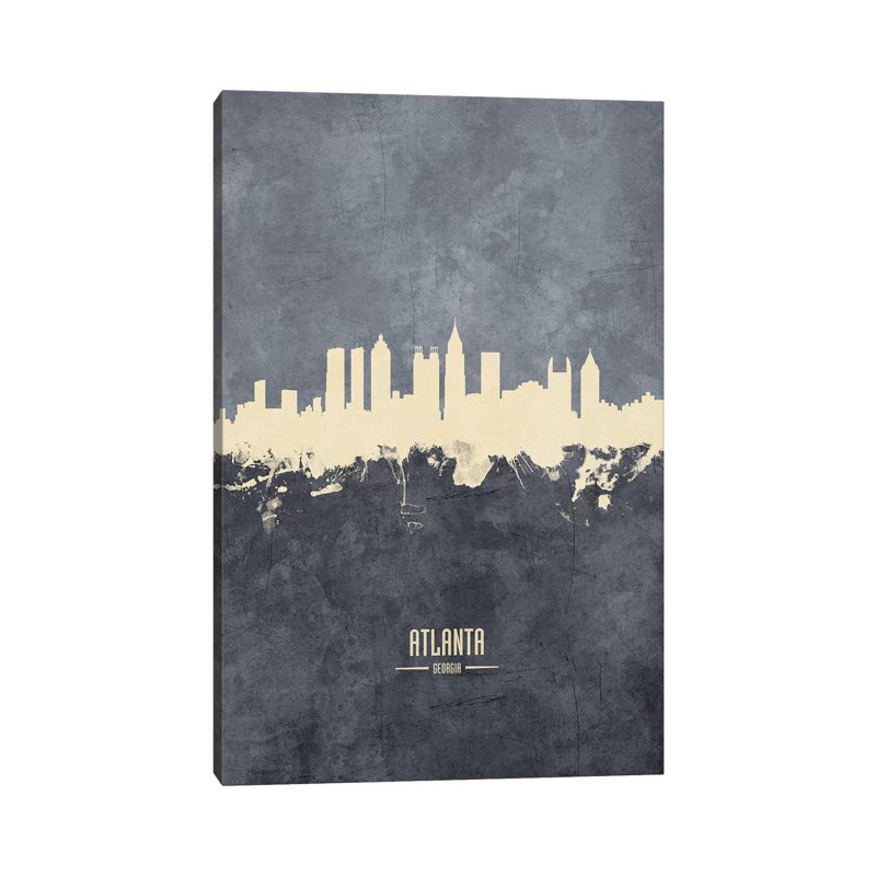 Atlanta Georgia Skyline Grey by Michael Tompsett - 1 Piece Wrapped Canvas Wall Art, 30.48 cm H x 45.72 cm W