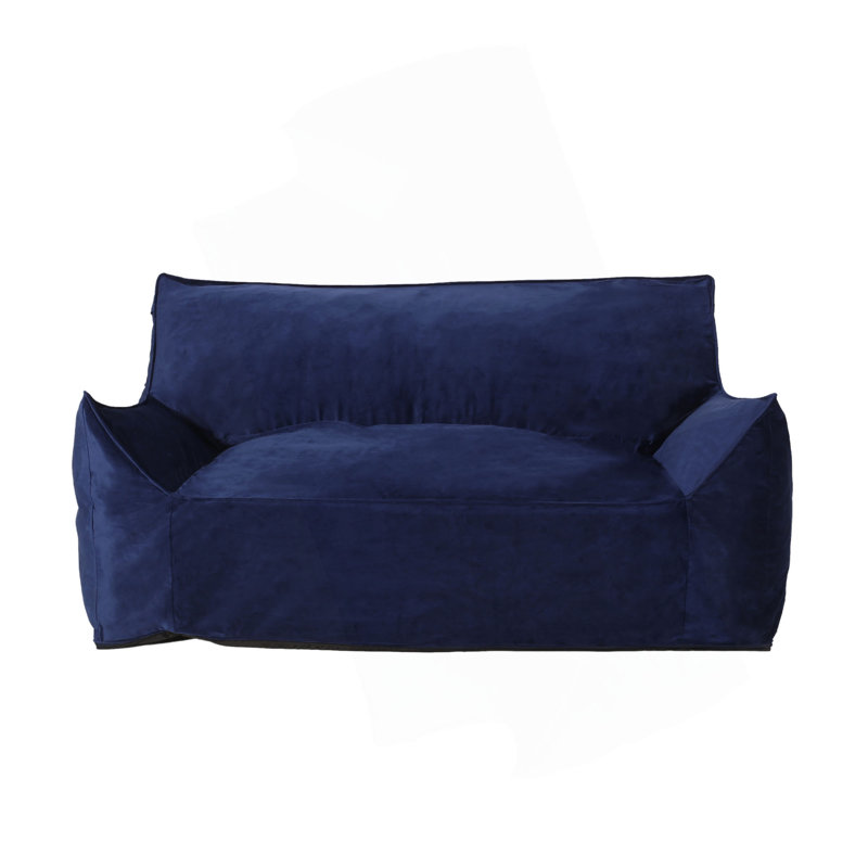 Fila Velveteen 2 Seater Oversized Bean Bag Chair With Armrests, Blue Velvet, 23" H x 60" W x 40" D