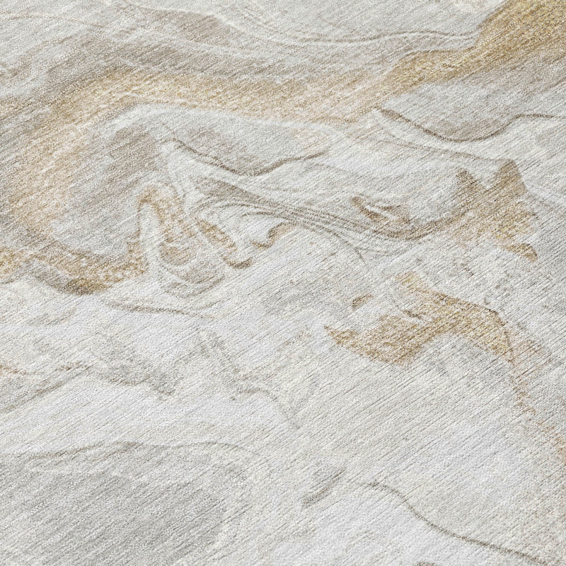 Ivory Abstract Flat Woven Synthetic Washable Rug 3' x 5'