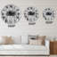Horloge murale moderne noir et blanc à feuilles tropicales sur rayures III-60328309