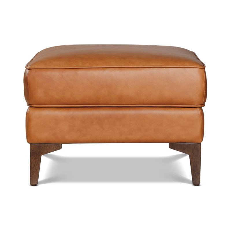 Essex Genuine Italian Leather Rectangular Ottoman, Cognac Tan