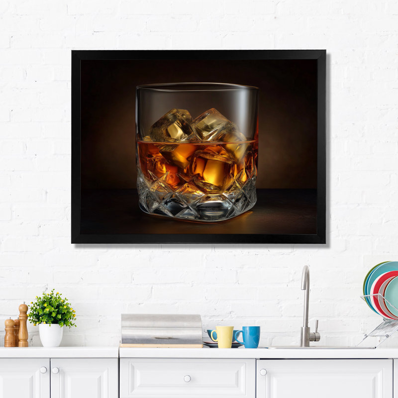 «Glass Of Whiskey», impression sur toile jaune, Cadre photo unique, Noir, H 12 po x l 20 po