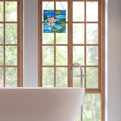 12"H Lotus Pond Stained Glass Window Panel