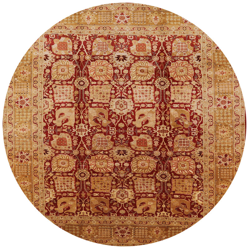 Tapis oriental beige / rouge Khat, Rond 7 pi