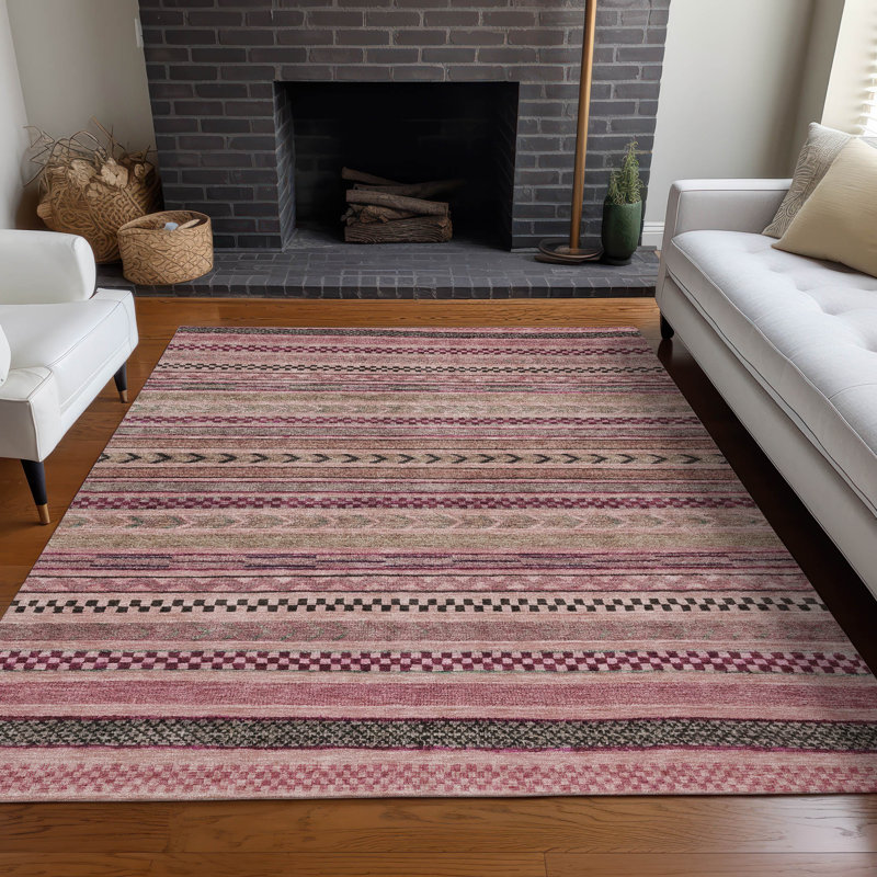 Machine Washable Indoor/Outdoor Claudian ACN1625 Pink Rug, Rectangle 5' x 7'6"