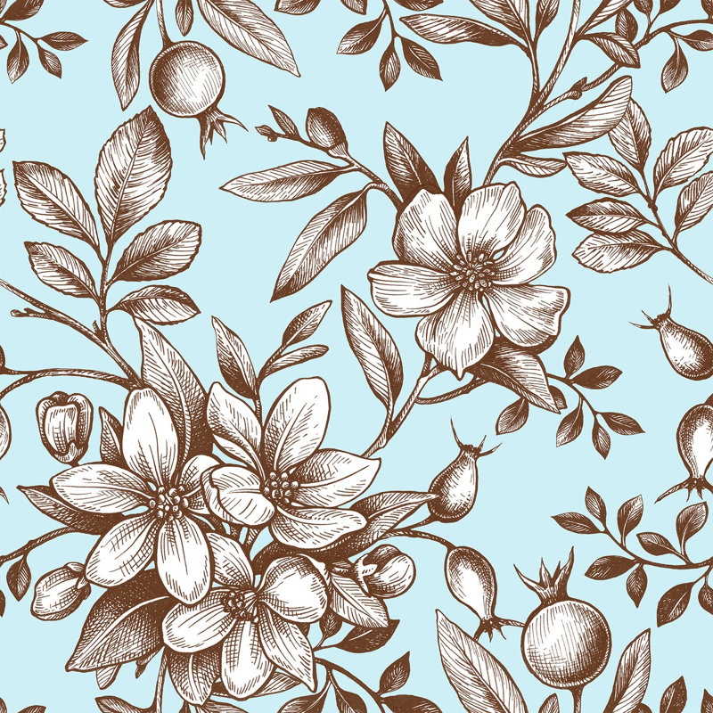 Panneau de papier peint floral bleu L 18,75 po x l 25 po