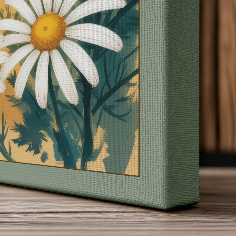 Daisies with Calligraphy Japandi - Wrapped Canvas, 18x12 - 45.7 x 30.5 cm, Sage Border