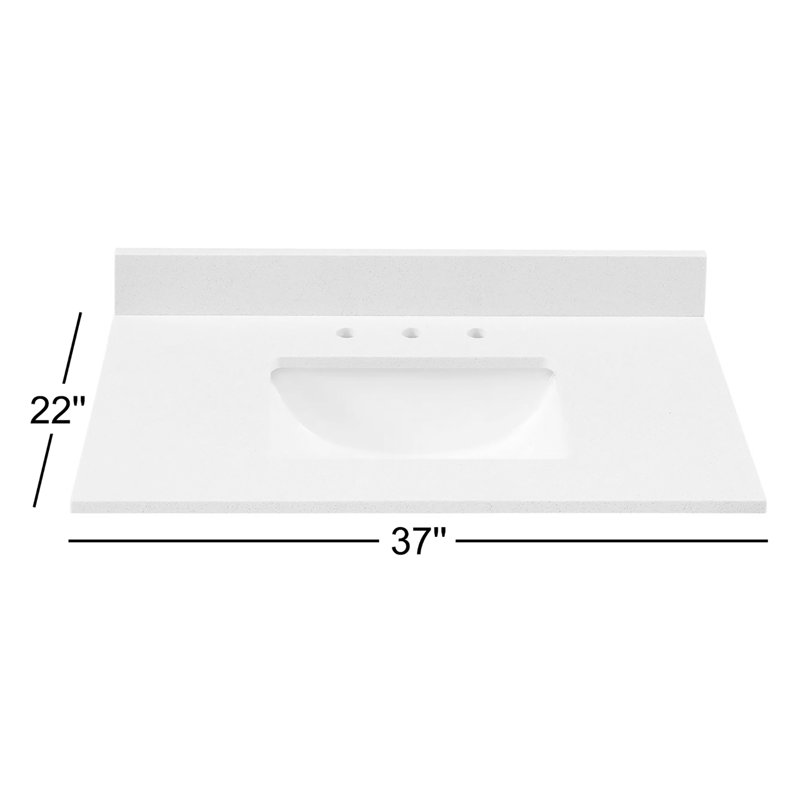 Plateau de meuble-lavabo simple 37 po en marbre, Blanc neige