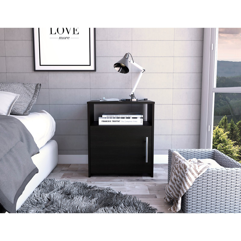 Florian 1-Shelf Nightstand, Black
