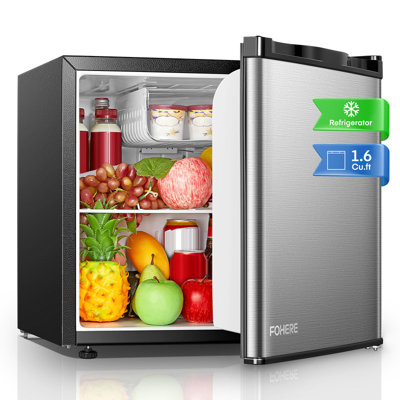 1.6 Cu.ft Mini Fridge For Bedroom With Freezer, Small Refrigerator With 7-temperature Control, Stainless Steel