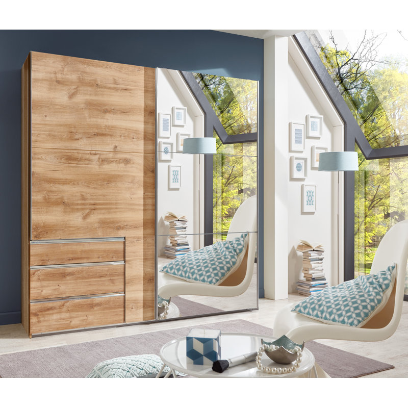 Barbuda 2 Door Manufactured Wood Wardrobe, Beige/Clear, 216cm H x 200cm W x 65cm D
