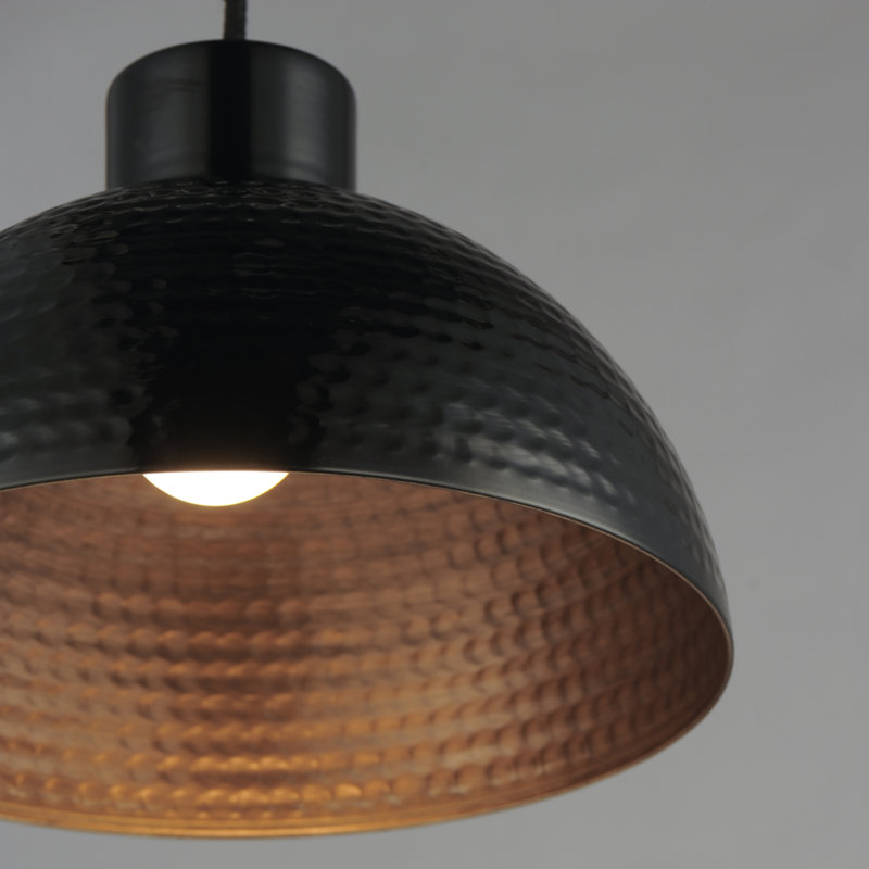 Luminaire suspendu simple noir à 1 lumière Karmine, H 8,5 po x l 12 po x P 12 po, Cuivre antique / noir