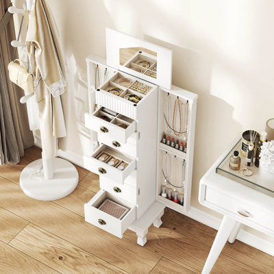 Jewellery Cabinet Armoire Box Storage Chest Stand Organizer Wood Christmas Gift White