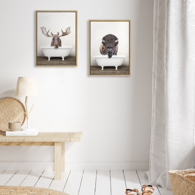 «Bison Rustic Bubble Bath and Moose Rustic Bubble Bath» par Amy Peterson, ensemble d'art mural sur toile encadrée
