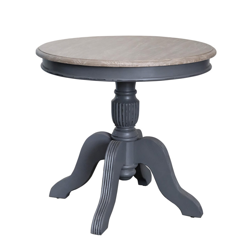 Venezia Mahogany Round Solid Wood Dining Table, Light Dist Slate Grey/ Rustic Mango Grey Wash Top