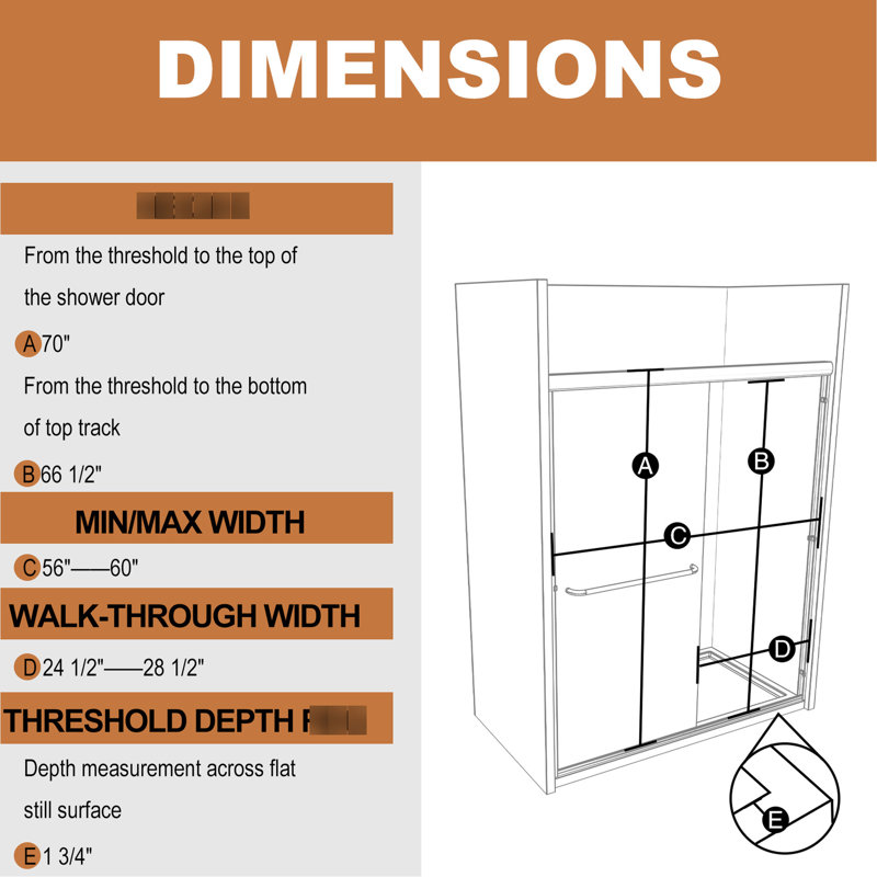 Porte de douche 60 po x 70 po en aluminium noir mat avec vue transparente 70 po Radiant Sight, Build