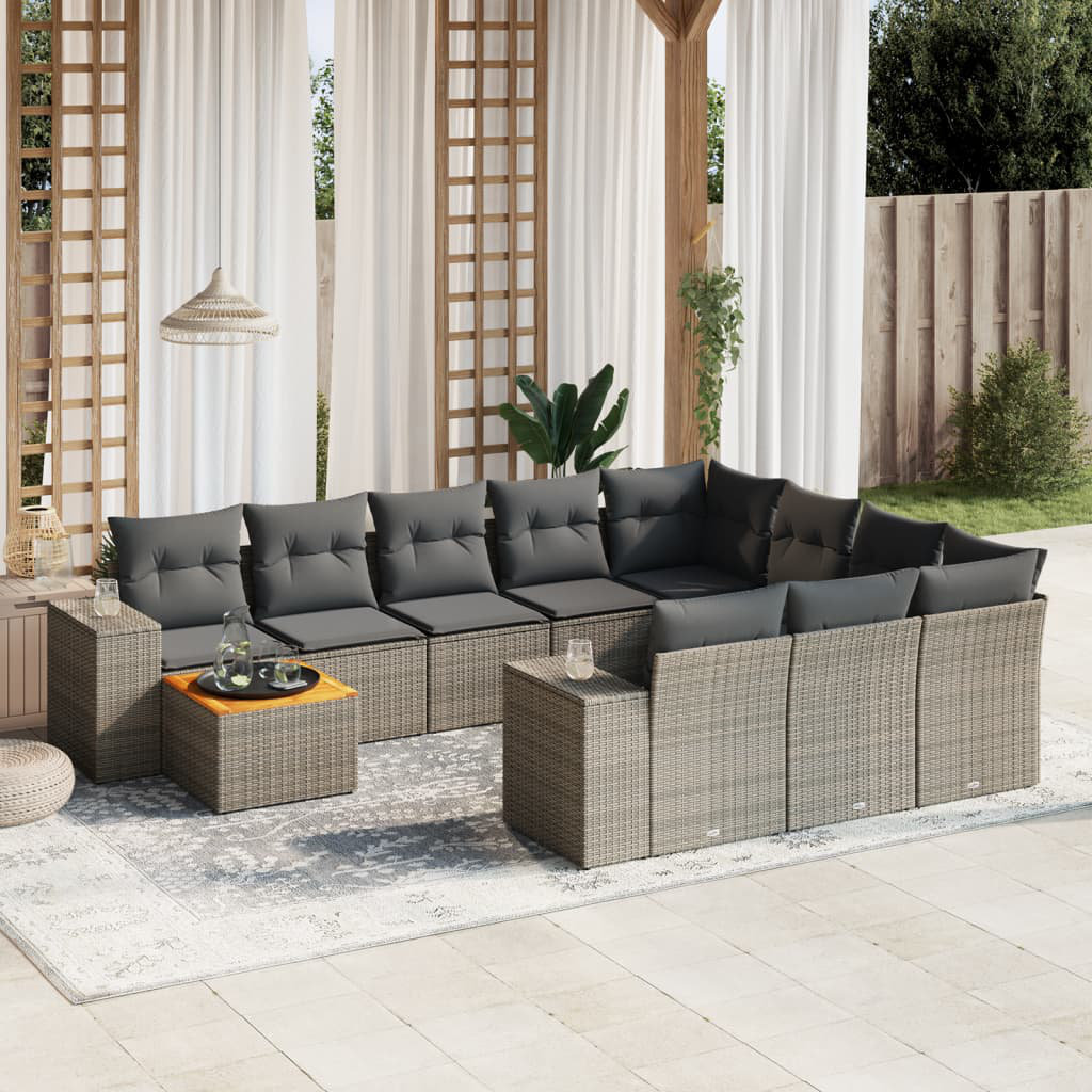 Vidaxl 11-Tlg. Garten-Sofagarnitur Mit Kissen Schwarz Poly Rattan