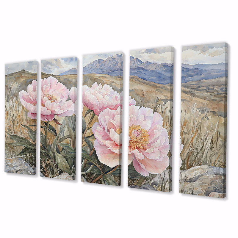 - Ashley - - Décoration murale pivoines - - Art mural traditionnel traditionnel, H 28 po x l 60 po, 5