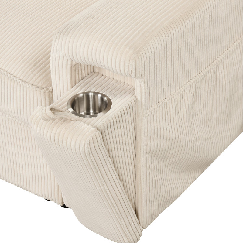 Canapé-lit modulaire beige avec rangement pour accoudoirs et options de porte-gobelets - lit à 3 places, Beige