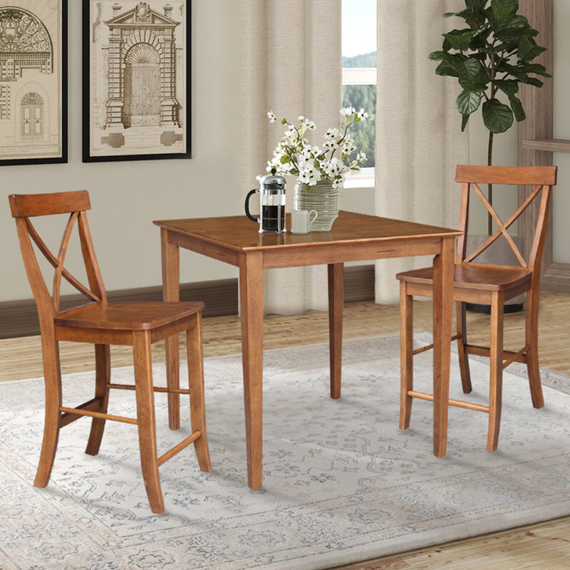 Dalonzo Counter Height Solid Wood Dining Set, 3 Pieces, Espresso