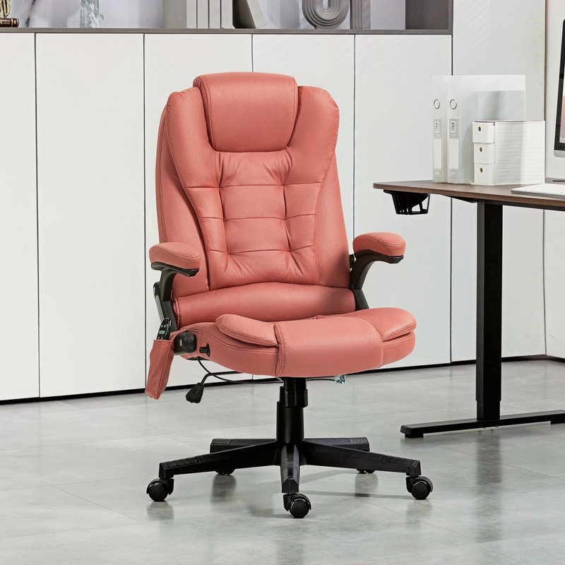 Fauteuil de bureau vibrant à 6 points avec massage chauffant, chaise de bureau de direction à haut dossier avec dossier inclinable, accoudoirs rembourrés et télécommande