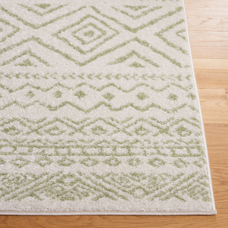 Klima Southwestern Machine Made Power Loom Polypropylene Area Rug in Ivory/Green, Rectangle 3' x 5'