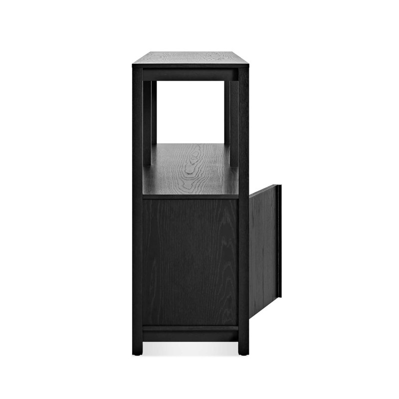 Open Plan Low Bookcase with Storage, Black on Oak, (2 Sheves) 33" H x 68" W x 13" D