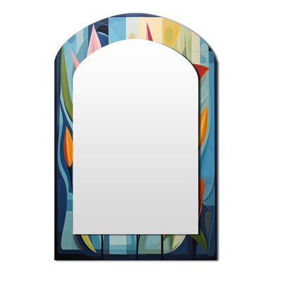 Green Mid Century Mod Nature II - Grand miroir mural arqué sur métal