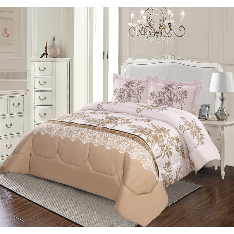 Aradia Microfiber / Polyester Floral Bedspread with Pillow Shams, Single Bedspread - 2 Pillowcases